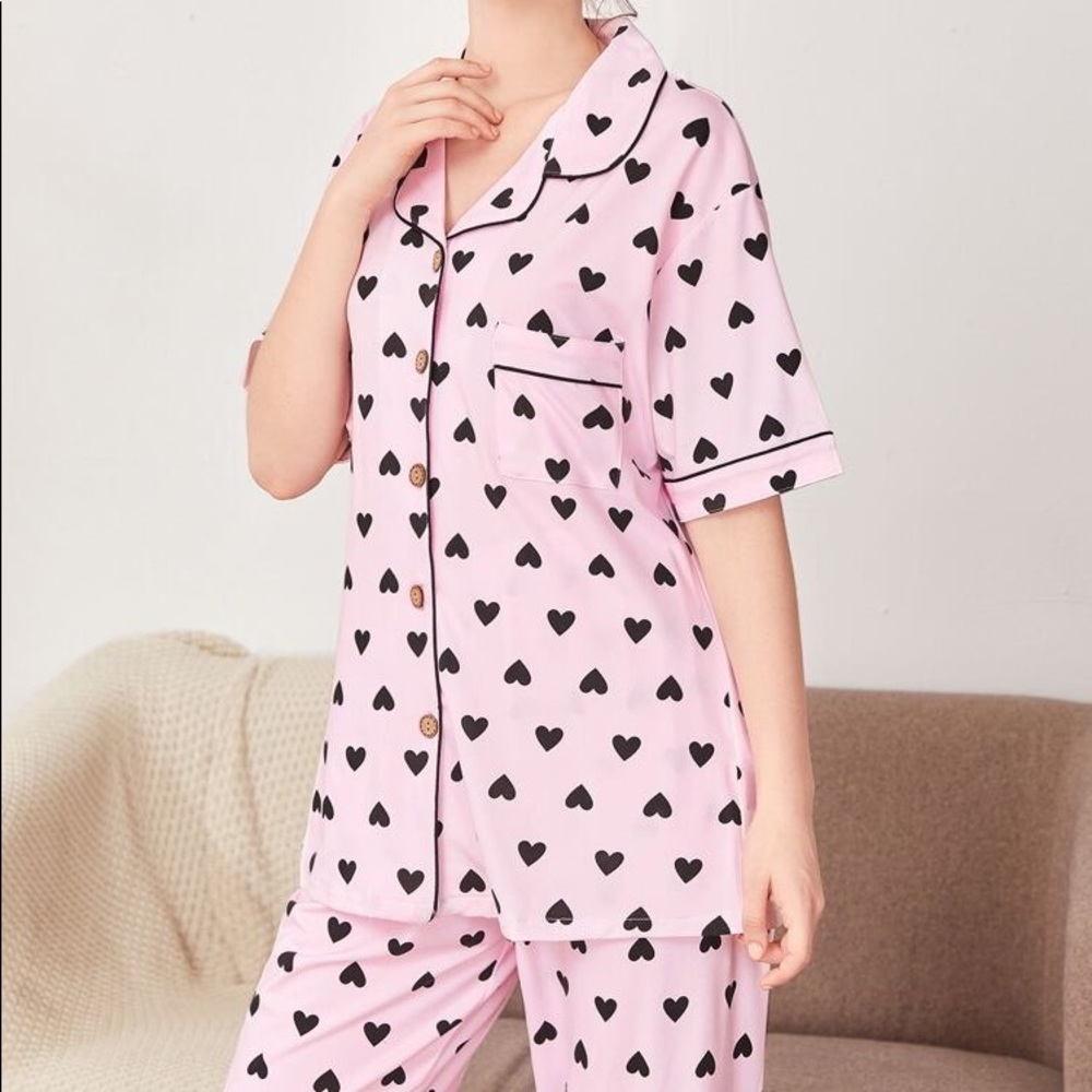 New Pink Heart Long Pajama Set - Picture 4 of 5